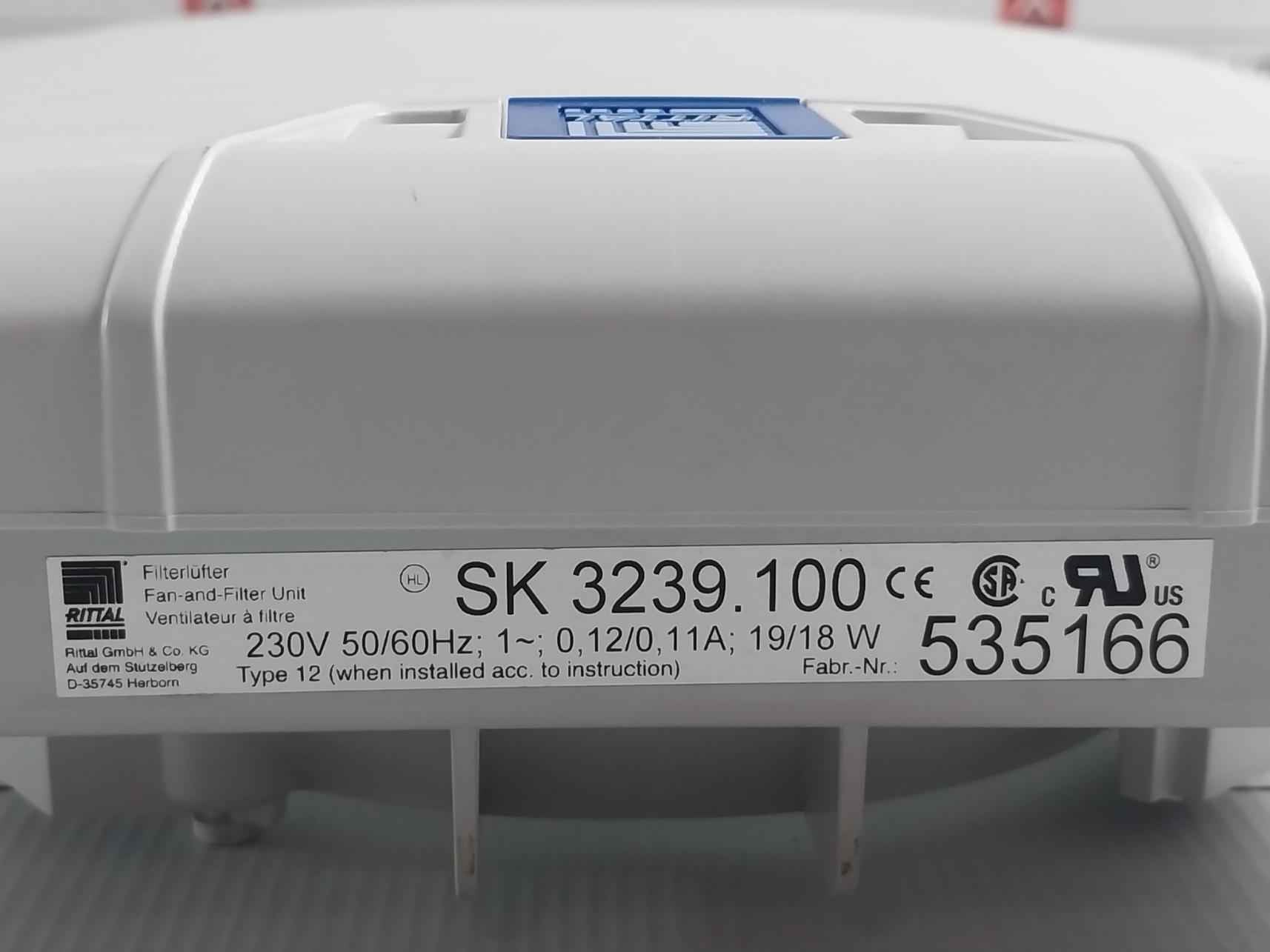 Rittal Sk 3239.100 Top Therem Fan And Filter Unit 230V 19/18W 50/60Hz Srtl-3239100