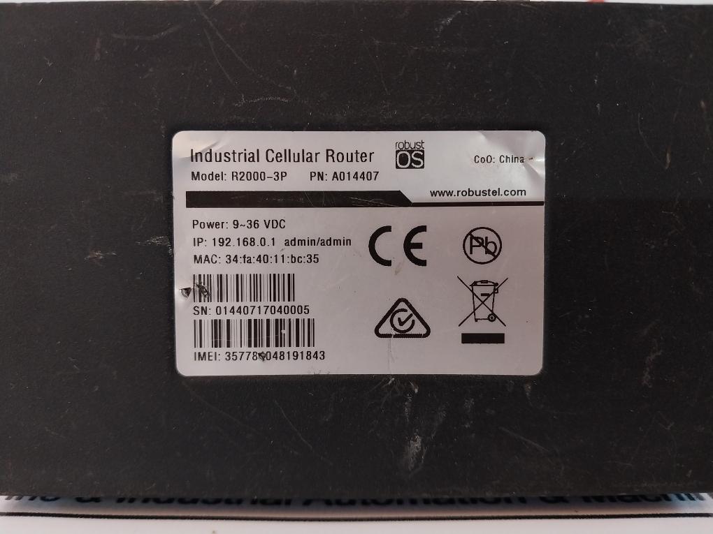 Robustel R2000-3P Industrial Cellular Router A014407 9~36 Vdc