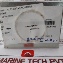 Rolls-royce 86982 Block Tee 3000 Psi