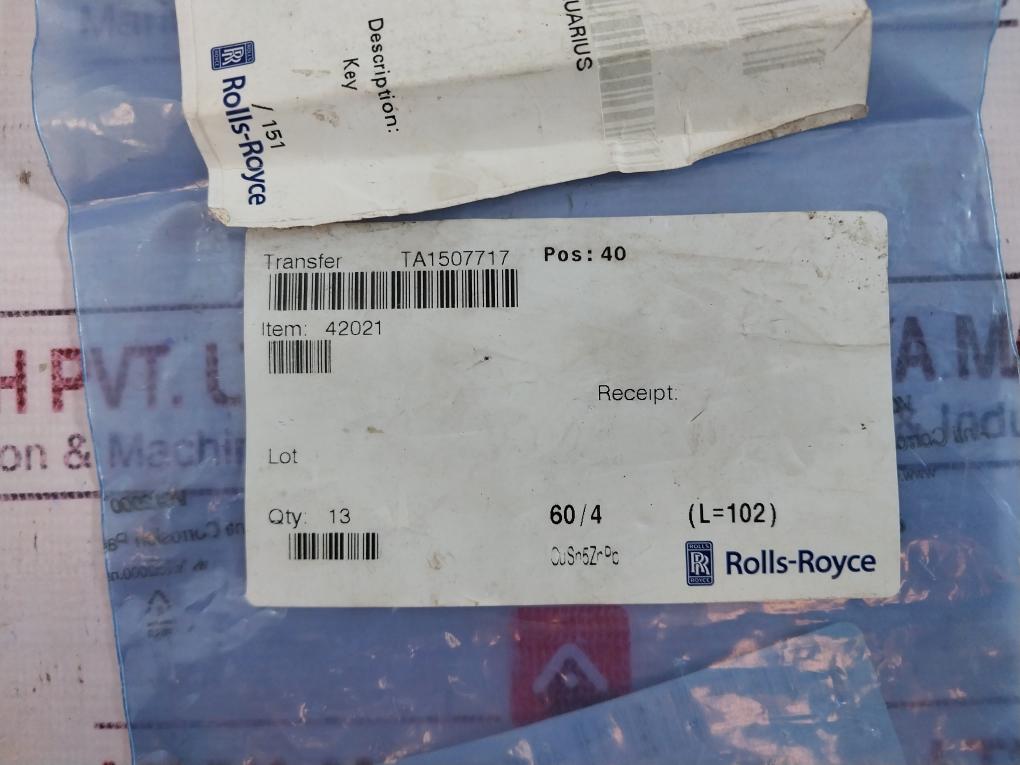 Rolls-Royce P42021 Item 42021 Copper Casting Steel Plate L=102