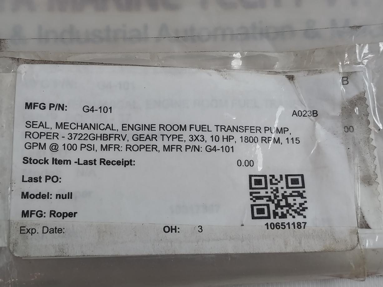 Roper G4-101 Mechanical Seal 3722Ghbfrv 10 Hp 115 Gpm @ 100 Psi