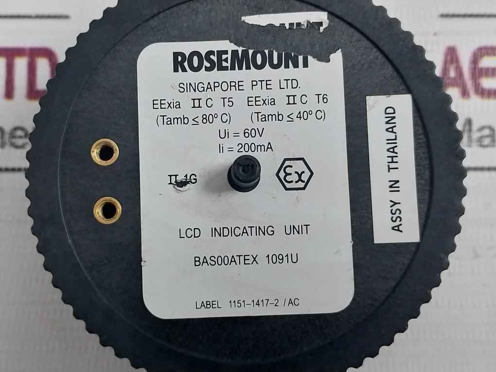 Rosemount 1151-1417-2/Ac Lcd Indicating Unit Bas00Atex 1091U