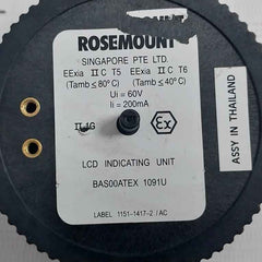 Rosemount 1151-1417-2/Ac Lcd Indicating Unit Bas00Atex 1091U