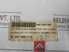 Rosemount 1151 Dp3S22I1L4 Pressure Transmitter, 4-20Ma Output