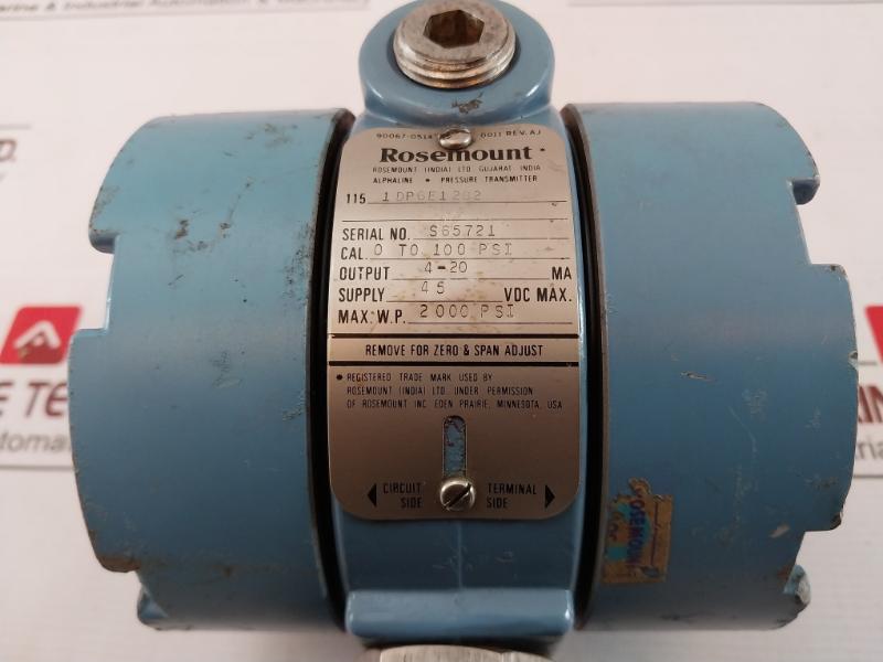 Rosemount 115 1Dp6E12B2 Pressure Transmitter Gp Rev: L 45Vdc 2000 Psi 4-20 Ma