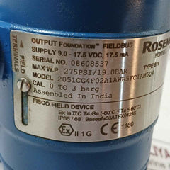 Rosemount 2051Cg4F02A1Awr5Fc1Am5Q4 Pressure Transmitter 275 Psi/19.0Bar