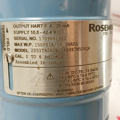 Rosemount 2051Ta2A2B21Ab4E7M5D4Q4 Hart Pressure Transmitter 4-20 Ma