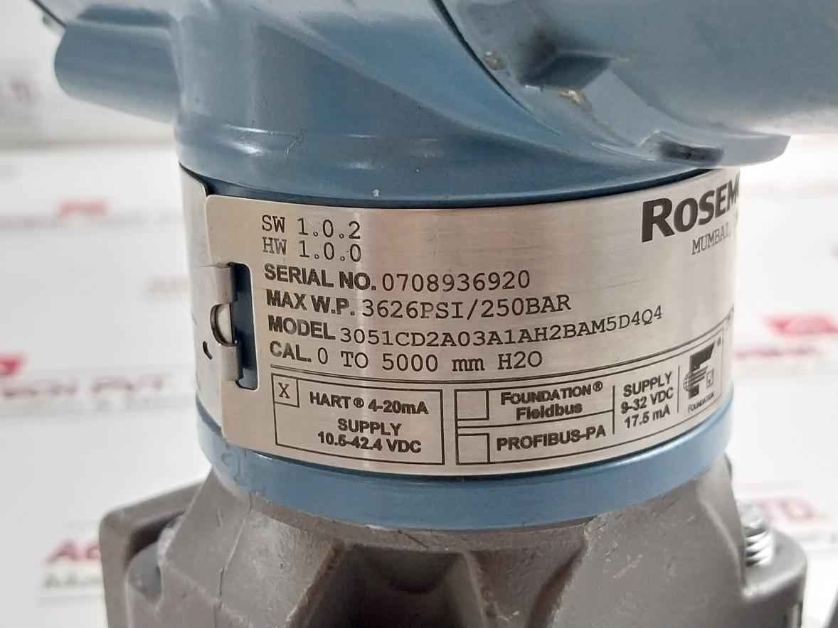 Rosemount 3051Cd2A03A1Ah2Bam5D4Q4 Pressure Transmitter 3626 Psi/250Bar 4-20 Ma