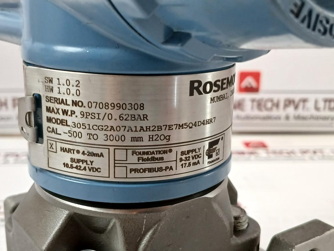 Rosemount 3051Cg2A07A1Ah2B7E7M5Q4D4Hr7 Pressure Transmitter 9Psi/0.62Bar 9-32Vdc