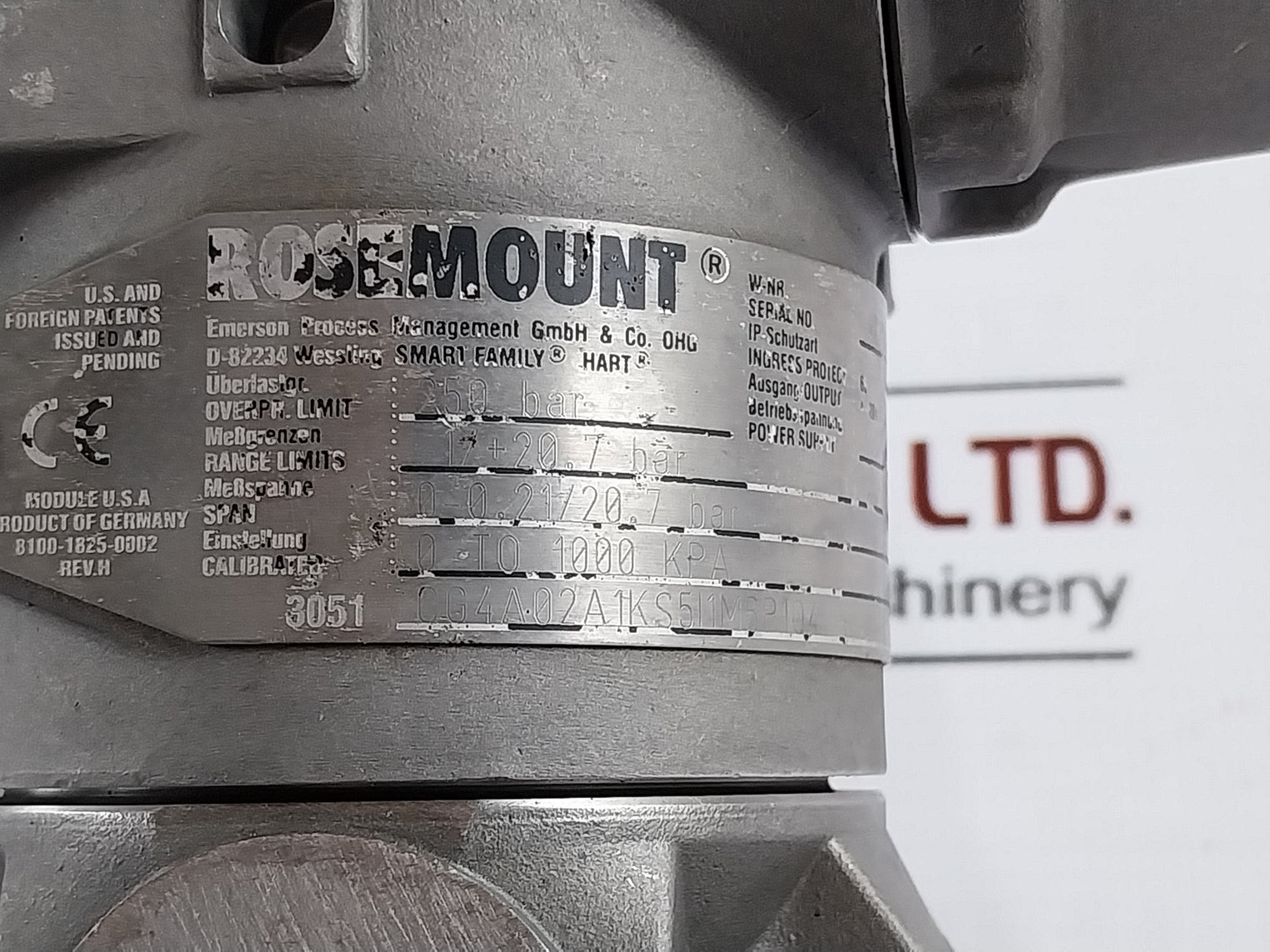 Rosemount 3051 Cg4A02A1Ks5I1M6P1Q4 Pressure Transmitter, 250 Bar