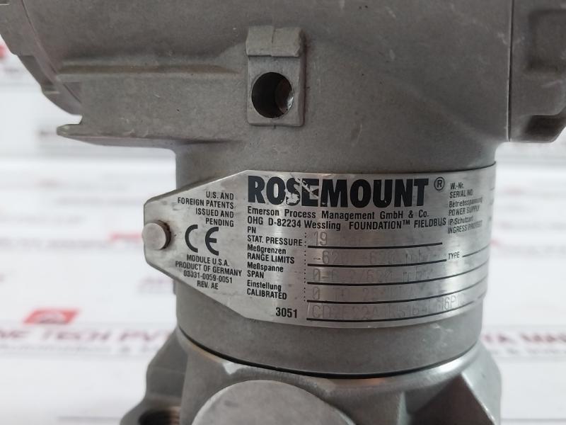 Rosemount 3051 In-line Fieldbus Pressure Transmitter 19Bar Cd2F22A1Ks1B4I1M6P104