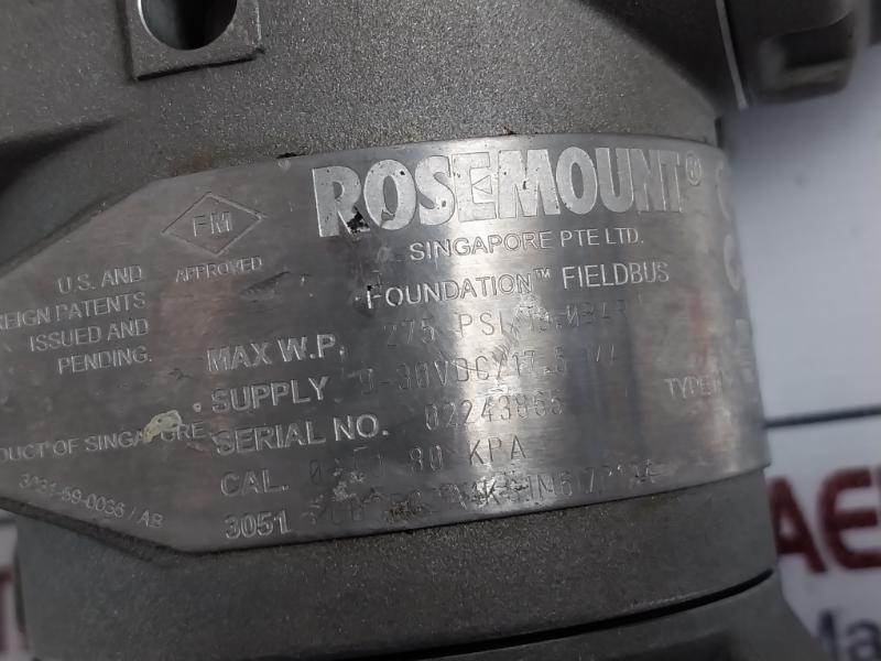 Rosemount 3051 In-line Fieldbus Pressure Transmitter 275 Psi 0-80 Kpa 9-30vdc