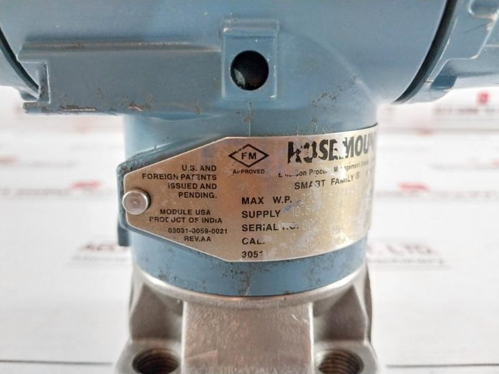 Rosemount 3051 L3Aa0Fd21Aam5K5 Pressure Transmitter 10.5-55 Vdc 0 To 10000 Mm H2O Rev.Aa