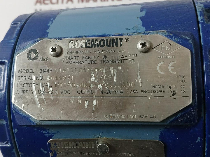 Rosemount 3144P Temperature Transmitter 12.0-42.4 Vdc Ip66 4-20Ma D1A1I5B4M5Q4