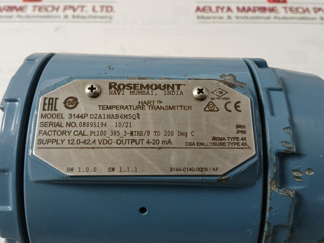 Rosemount 3144P Temperature Transmitter 3144Pd2A1Nab4M5Q4 Rev: Af 12.0-42.4 Vdc