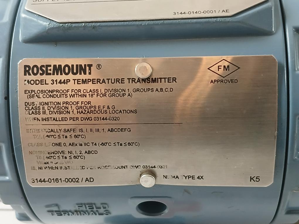 Rosemount 3144P Temperature Transmitter Hart 12.0-42.4 Vdc 4-20Ma 60C 90C