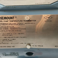 Rosemount 3144P Temperature Transmitter Hart 12.0-42.4 Vdc 4-20Ma 60C 90C