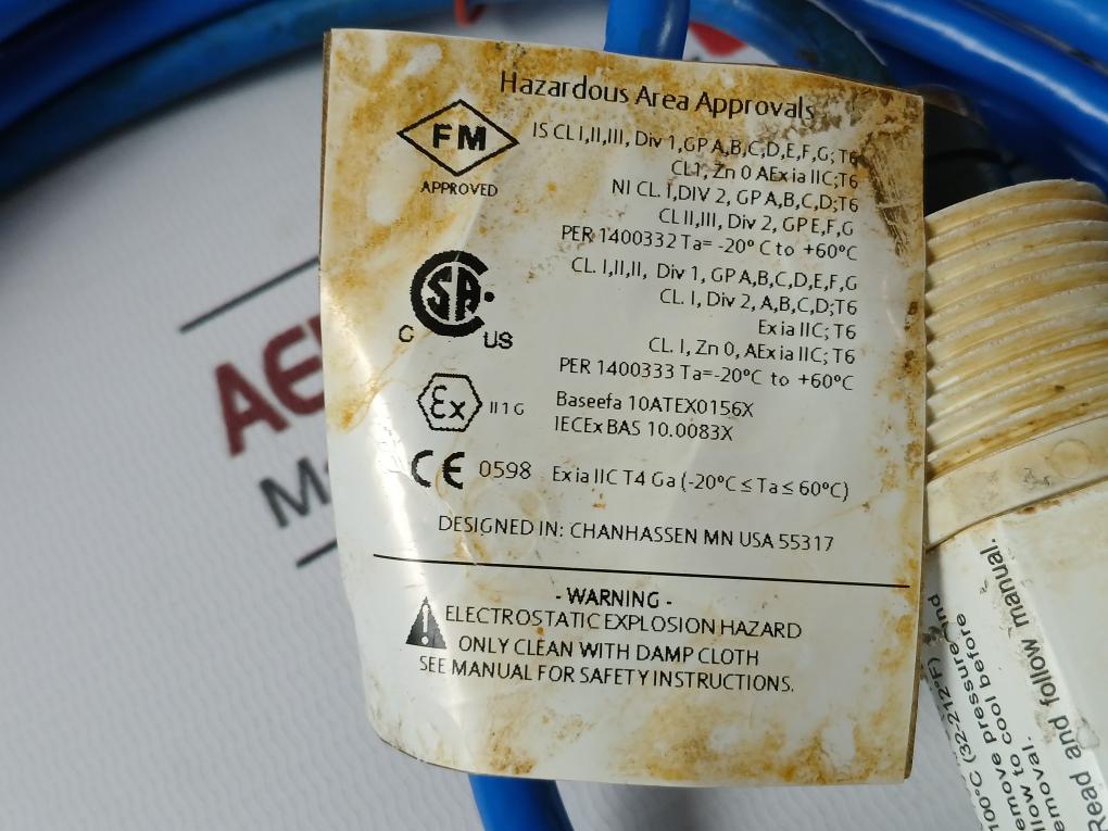 Rosemount 396P-02-13-55 Ph Orp Sensor Cable 6 Meter 100-790 Kpa (0-10 Psig)