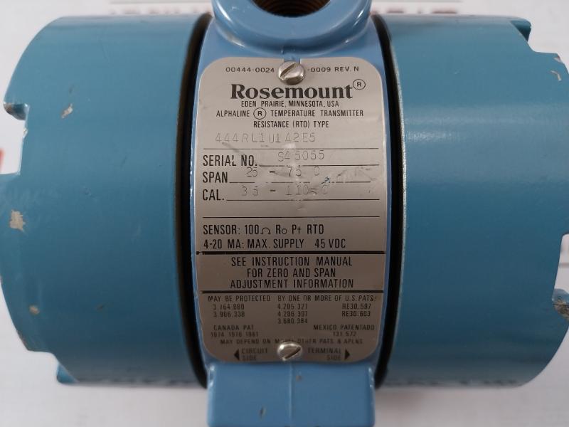 Rosemount 444Rl1U1A2E5 Temperature Transmitter Rev: N 4-20Ma 45Vdc