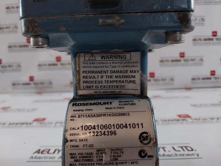 Rosemount 8711Asa30Fr1Kdg5Mk3 Magnetic Flow Meter Sensor 40Vdc 5Volts 0.5A 0.20M