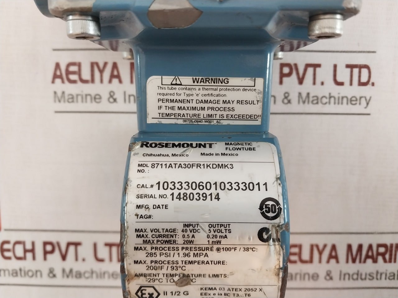 Rosemount 8711Ata30Fr1Kdmk3 Magnetic Flowtube 1033306010333011 40Vdc 0.5A