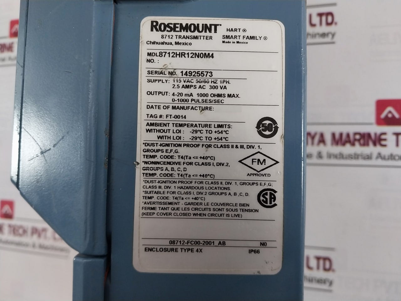 Rosemount 8712Hr12N0M4 Magnetic Flowmeter Transmitter 115Vac 50/60Hz 1Ph 2.5Amps