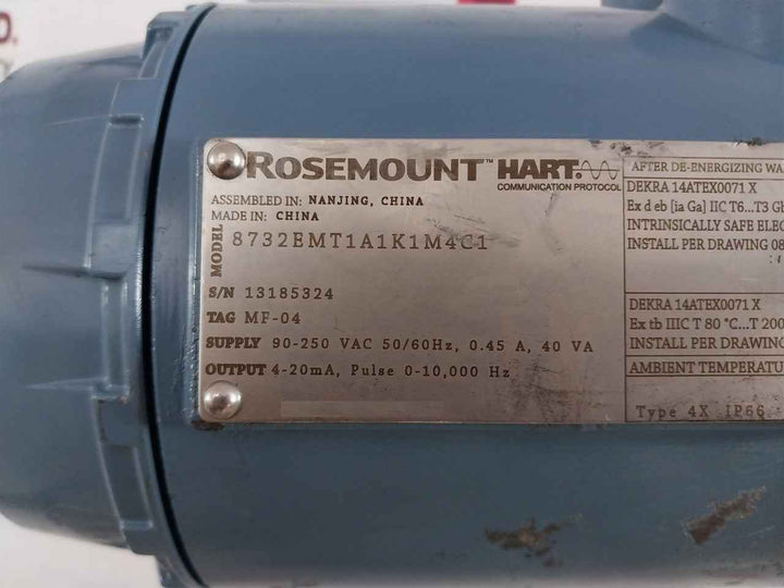 Rosemount 8732Emt1A1K1M4C1 Magnetic Flow Meter Ip66 90-250 Vac 50/60Hz 4-20Ma