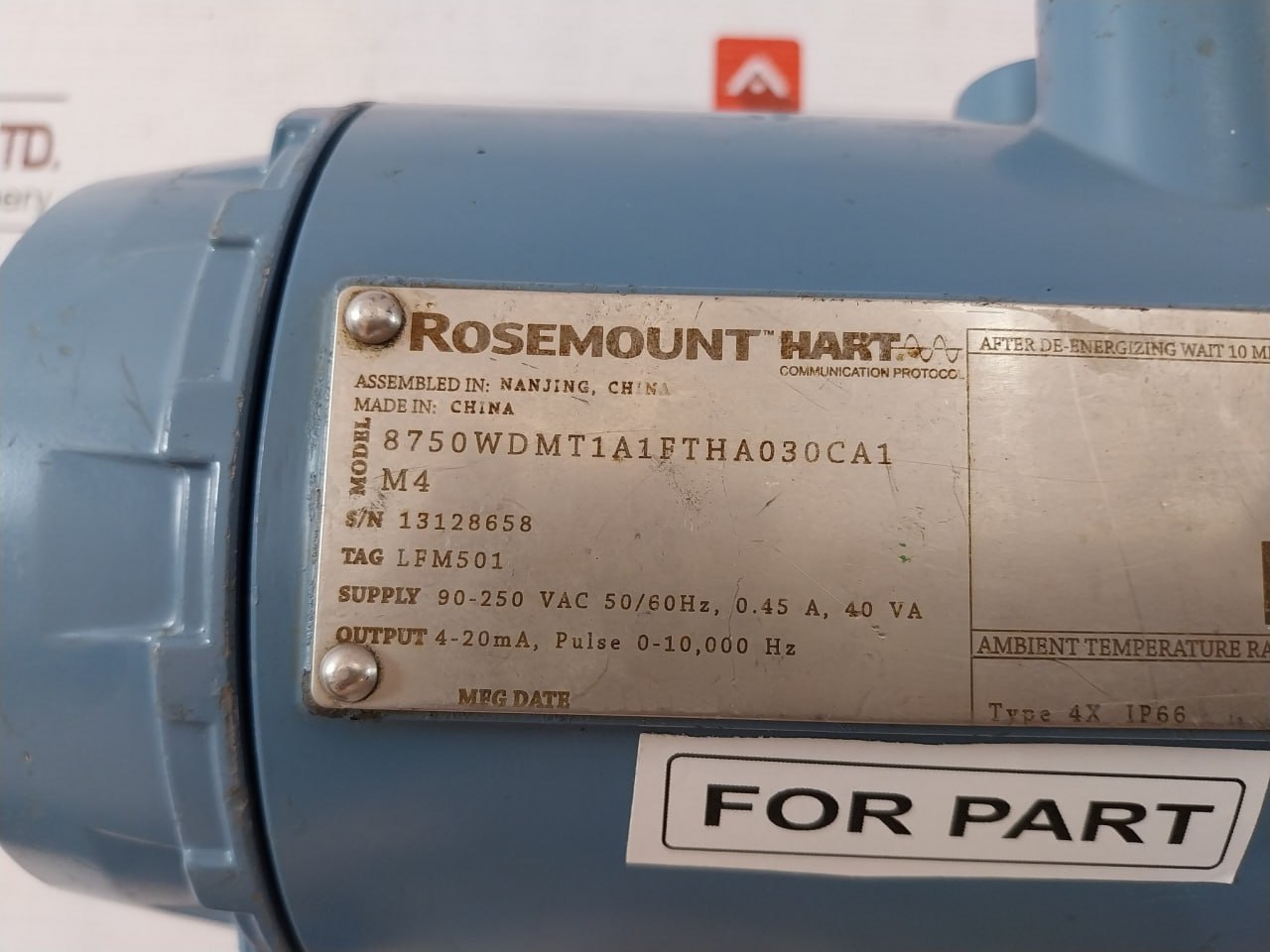 Rosemount 8750Wdmt1A1Ftha030Ca1 Magnetic Flowmeter 90-250Vac