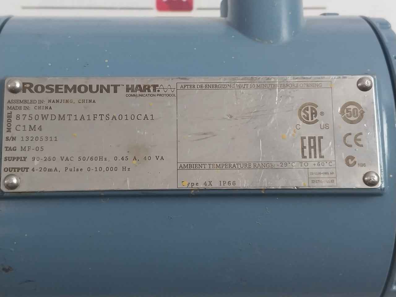 Rosemount 8750Wdmt1A1Ftsa010Ca1C1M4 Magnetic Flowmeter Rev: Ac Ip66 90-250 Vac