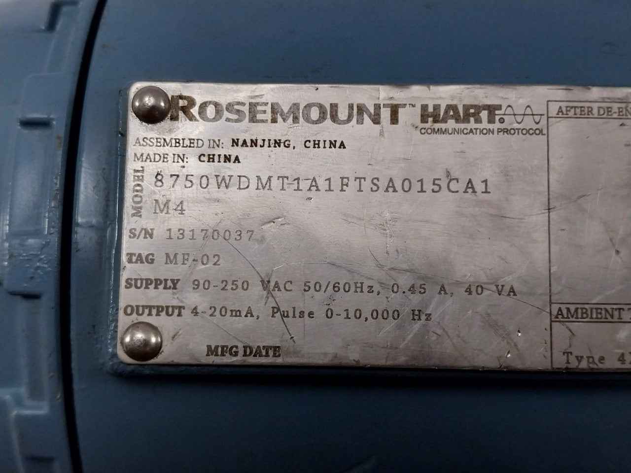 Rosemount 8750Wdmt1A1Ftsa015Ca1M4 Magnetic Flow Meter Mf-02 Rev Ac