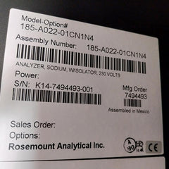 Rosemount Analytical CFA 3000 Sodium Analyzer 115/220VAC 3.0/1.5 Amps 50/60Hz