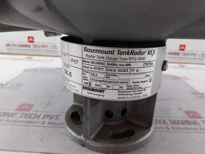 Rosemount Rtg 3930 Tankradar Rex Gauging System 100-240Vac 50-60Hz 80W Max