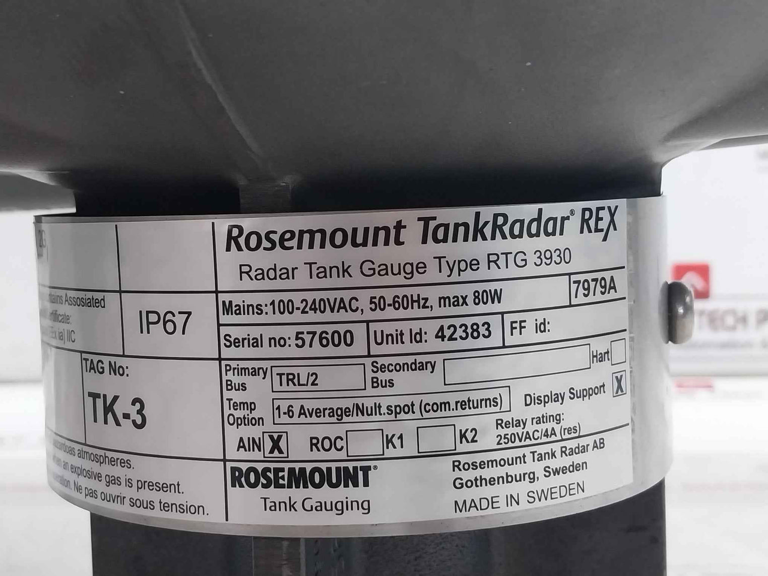 Rosemount Tankradar Rtg 3930 Tank Gauging System 100-240Vac 50-60Hz Ip67 80W