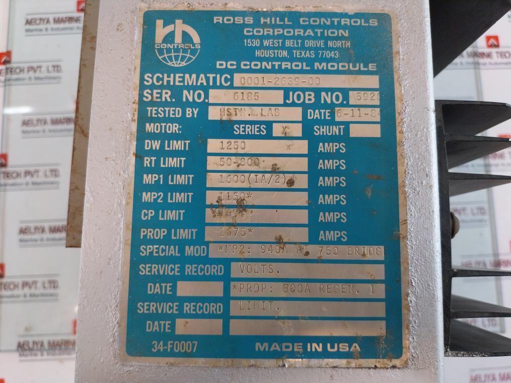 Ross Hill 0001-2639-00 Dc Control Module Series X