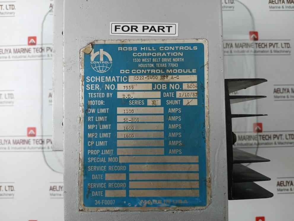Ross Hill 0522-2400 Dc Control Module Rev A-c 0905-1528-01 (Not Working)