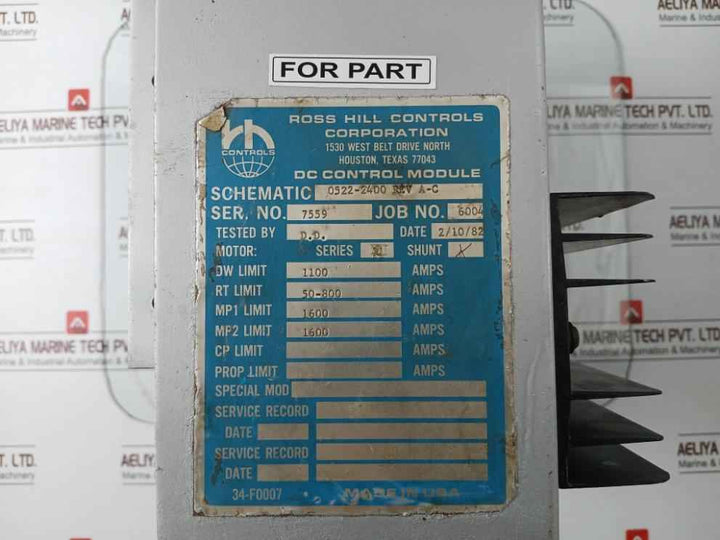 Ross Hill 0522-2400 Dc Control Module Rev A-c 0905-1528-01 (Not Working)