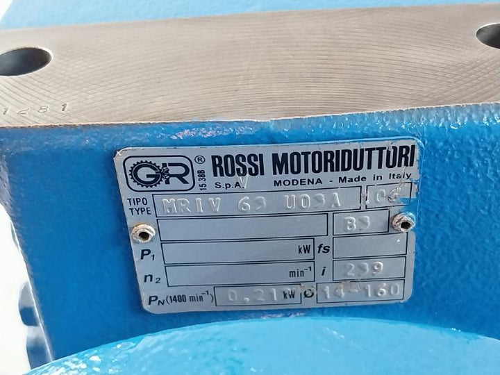 Rossi Motoriduttori Ms711-4 3-phase Motor & Brake W/ Mriv 62 U02A Gear Box 50Hz
