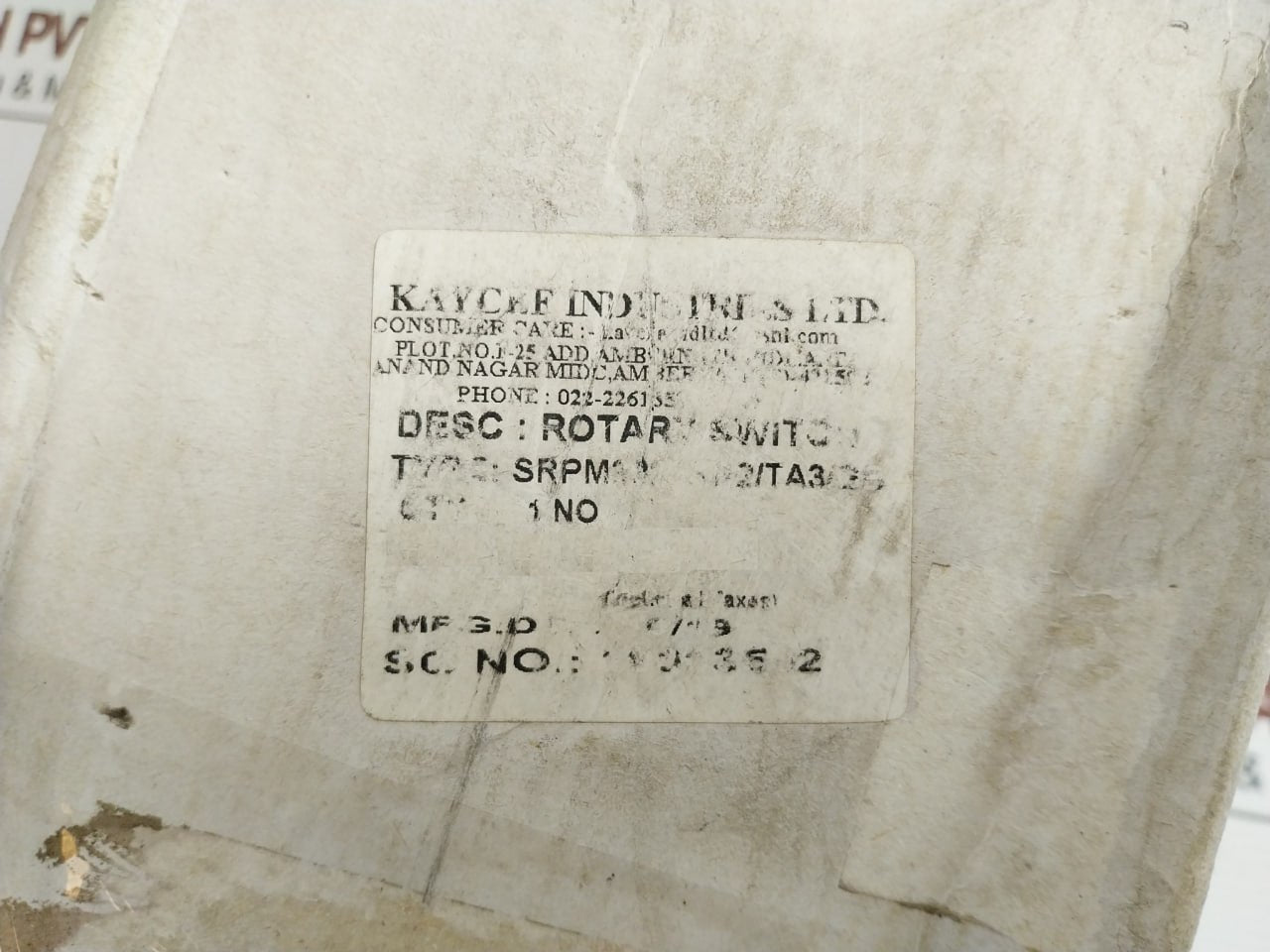 Rotary Switch 40A, 440V Brand Kaycee Srpm3825Kr2/Ta3