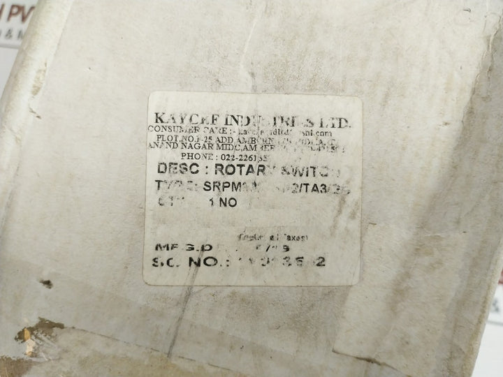 Rotary Switch 40A, 440V Brand Kaycee Srpm3825Kr2/Ta3