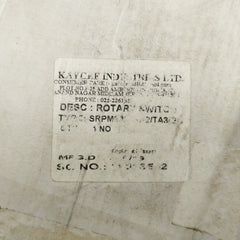 Rotary Switch 40A, 440V Brand Kaycee Srpm3825Kr2/Ta3