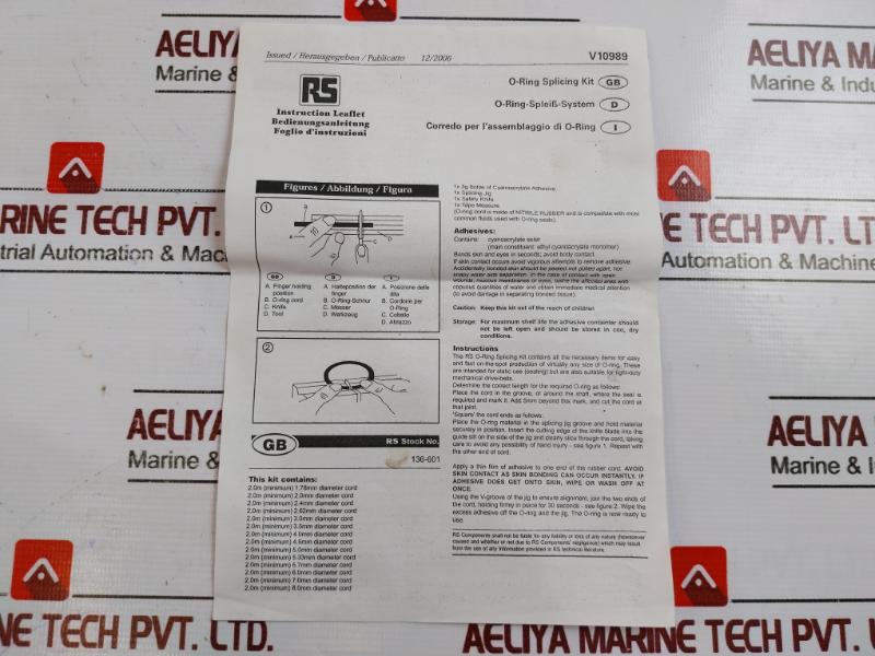 Rs 136-601 Components Ltd. O-ring Splicing Kit 2m Cords