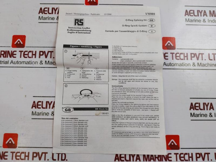 RS COMPONENTS LTD. O-Ring Splicing Kit 136-601 2M Cords