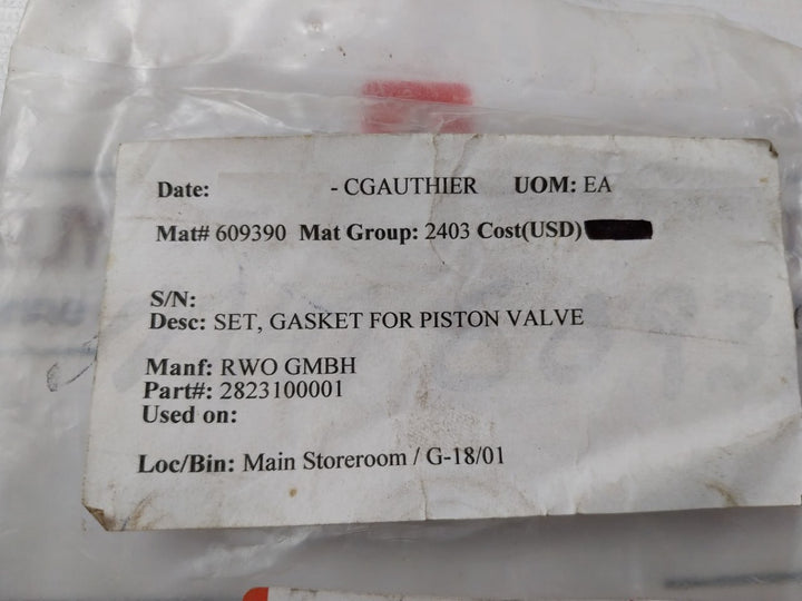 Rwo 2823100001 Gasket Set For Piston Valve 5936302501