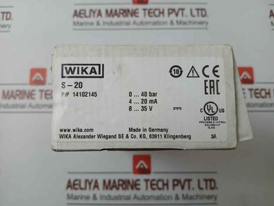 S-20 Pressure Sensor Transmitter Power Supply 8-35V Max.25Ma Wika