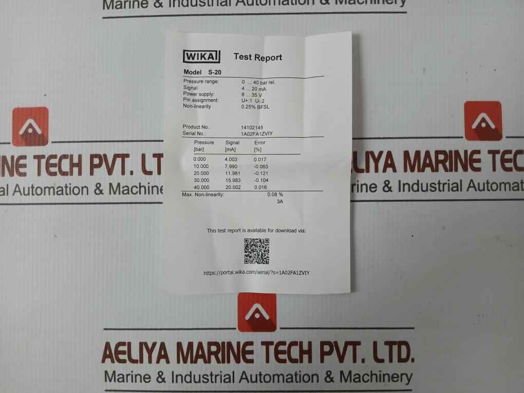 S-20 Pressure Sensor Transmitter Power Supply 8-35V Max.25Ma Wika