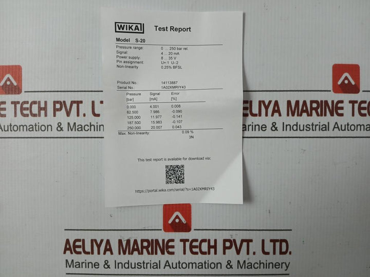 S-20 Wika Pressure Sensor Transmitter Power Supply 8-35V Max. 25Ma
