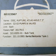 Fike A5179-50 Axius BT Rupture Disc 3" 6.50 BARG at 22°C