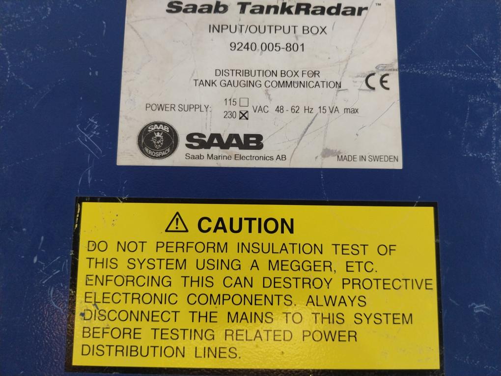 Saab Tankradar 9240 005-801 Input/Output Box 230Vac 48-62Hz 15Va Max