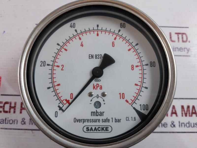 Saacke En 837-1 Pressure Gauge 0-10 Kpa / 0-100 Mbar, Overpressure Safe 1 Bar