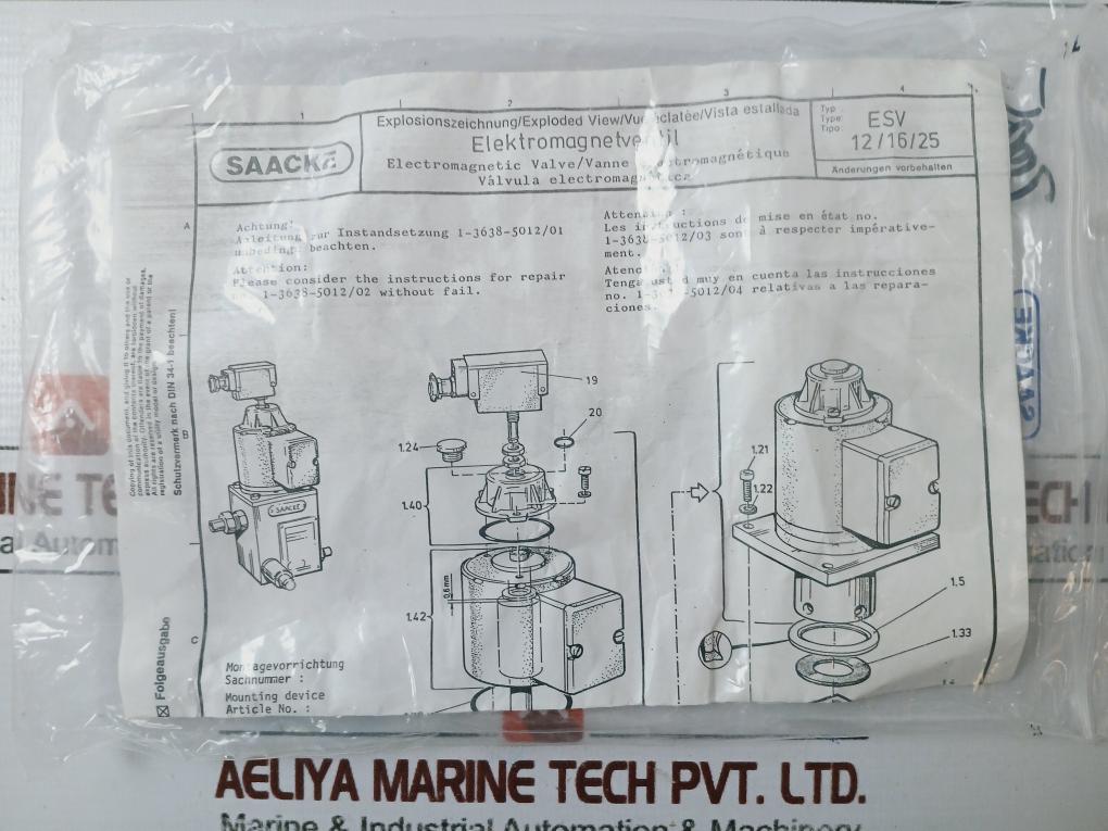 Saacke Esv 12/16/25 Repair Kit For Electromagnetic Valve